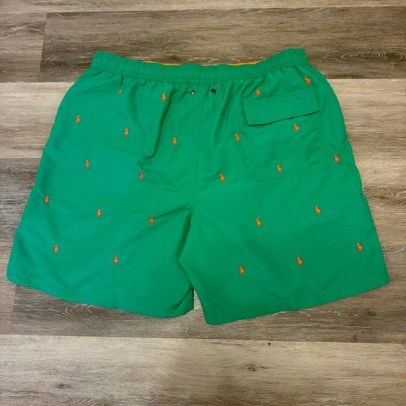 Polo Ralph Lauren Traveler Classic Swim Trunks Green with Orange Pony XLT - Picture 2 of 9